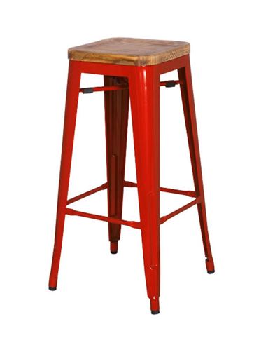 Ghế bar Tolix đẹp không tựa mặt gỗ TL-09 màu đỏ