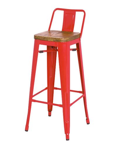 Ghế bar Tolix đẹp tựa thấp mặt gỗ TL-06 màu đỏ