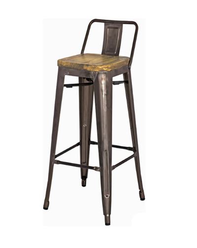 Ghế bar Tolix đẹp tựa thấp mặt gỗ TL-06 màu xám