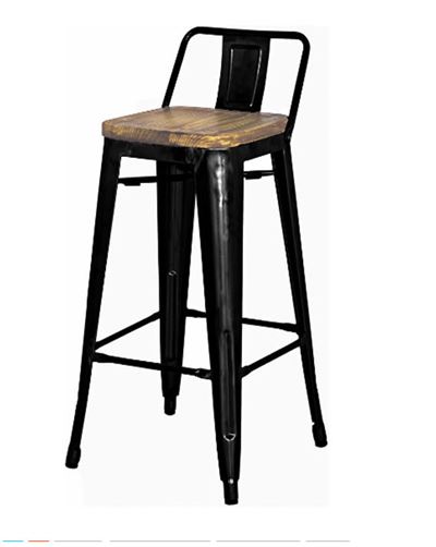 Ghế bar Tolix tựa thấp mặt gỗ TL-06 màu đen