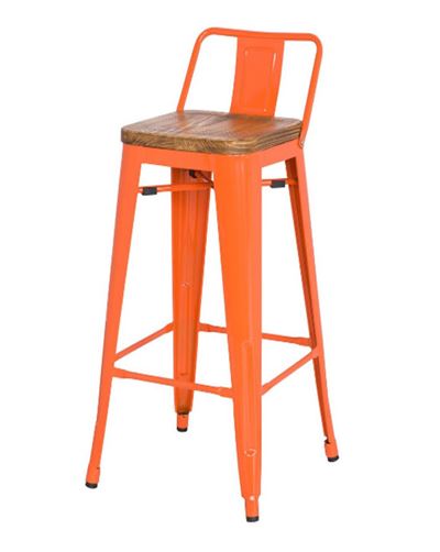 Ghế bar Tolix tựa thấp mặt gỗ TL-06 màu cam